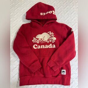 Roots Kids Red White Canada Beaver Hoodie Kanga Pocket Sweatshirt Youth 11/12 XL